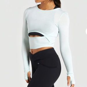GymShark Poise long Sleeve Crop Top/Washed green